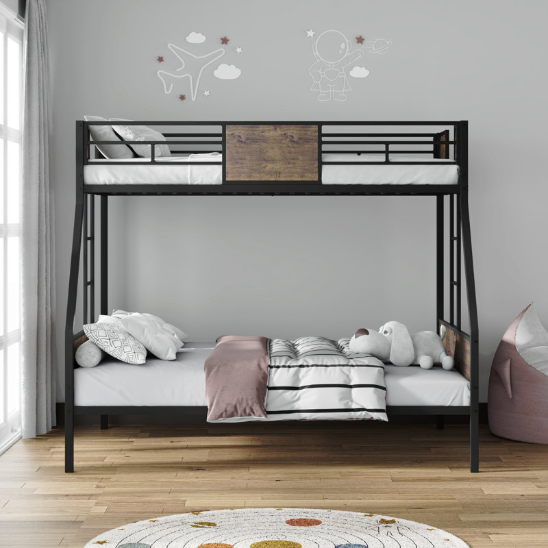 Lits simples superposés, cadre de lit superposé en métal avec garde-corps de sécurité et 2 échelles pour enfants, cadre en métal robuste et supports de panneau de protection, aucun sommier requis, assemblage facile