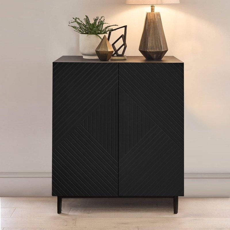 Addae Wide Sideboard, 88cm H x 75cm W x 45cm D (2 doors), Black