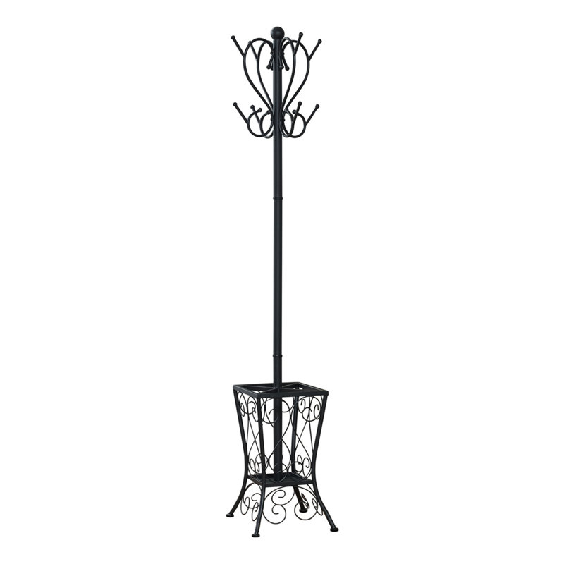 Stylish Free Standing Hall Tree With 8 Hooks, Umbrella Holder, And Elegant Scroll Design For Entryways And Bedrooms