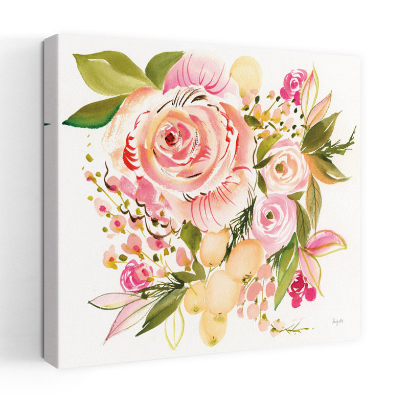 Bouquet de mariée abstrait, art contemporain de fleur rose, H 36 po x l 36 po
