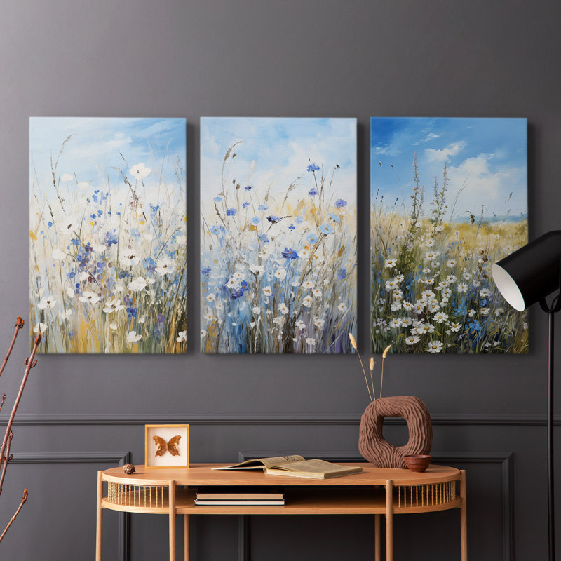Floral Study Series X - Ensemble de 3 toiles tendues avec châssis - Prêt à être accroché, H 27 po x l 18 po