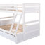 Lit superposé simple au-dessus d'un lit double en bois massif avec lit de rangement, blanc et compartiment polyvalent