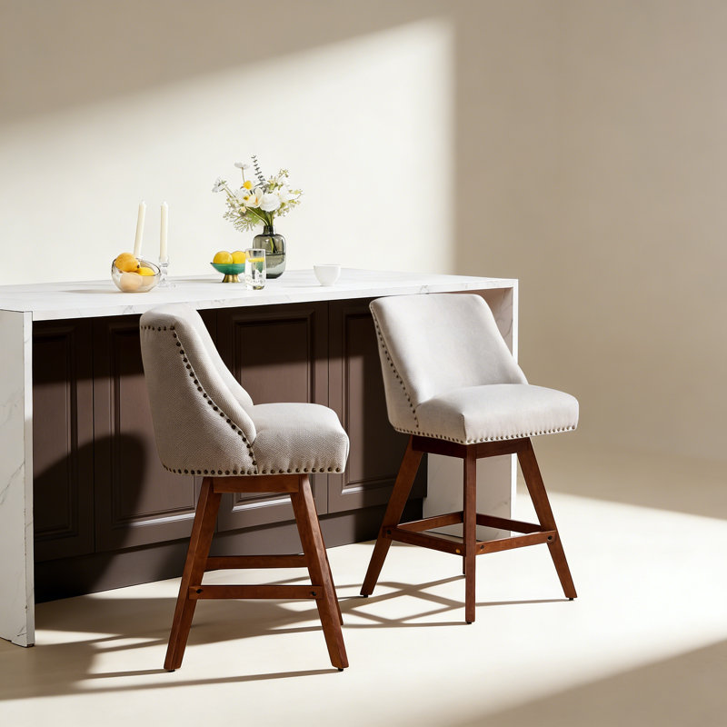 Ensemble de 2 tabourets pivotants à hauteur de comptoir, ensemble de 2 tabourets à hauteur de siège, Beige