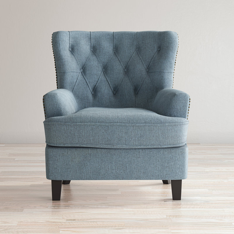 Ines 33" Wide Tufted Polyester Blend Armchair, Blue