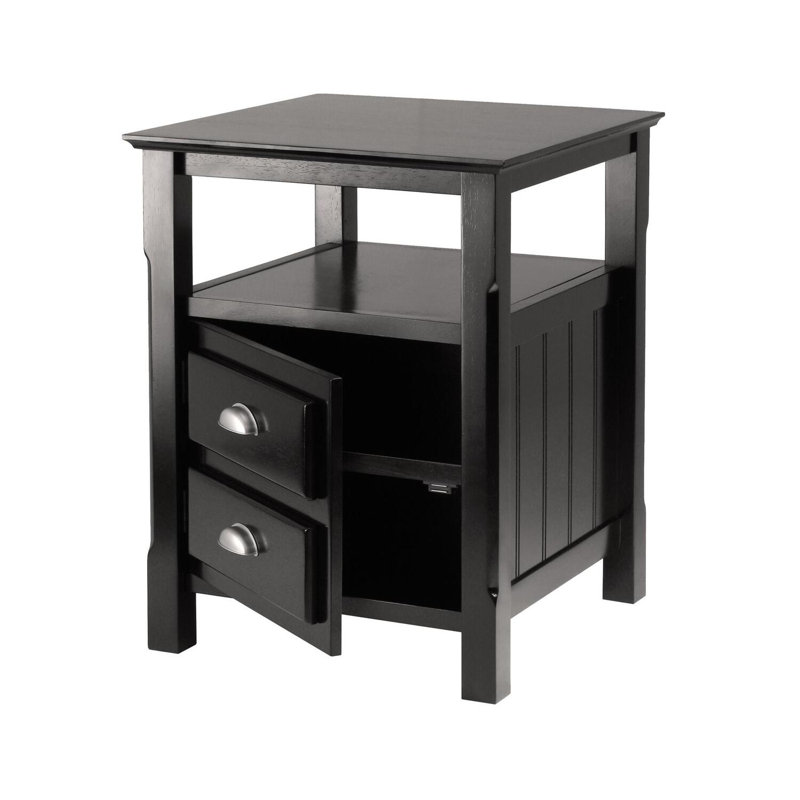  Stylish Black Timber Accent Table Nightstand with Storage and Open Shelf