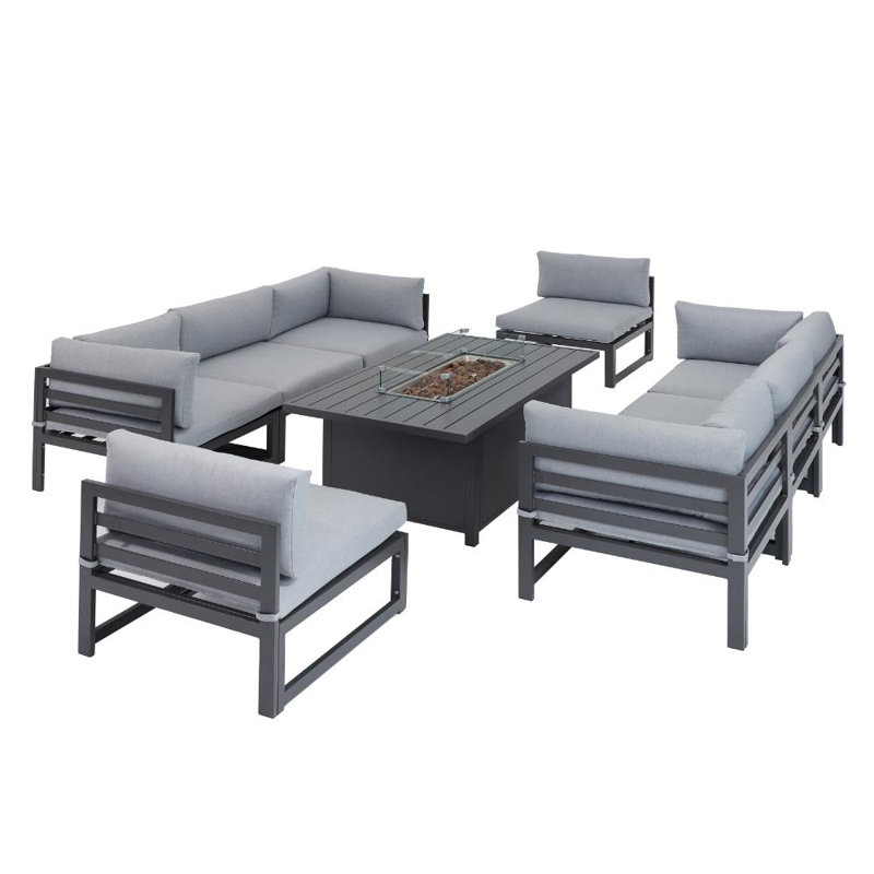 Bajrush Luxury Modular Garden Furniture Set with Fire Pit Table, Grey