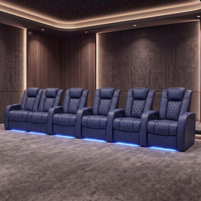 Fauteuil inclinable électrique berçant en cuir véritable avec éclairage ambiant à DEL 7 couleurs, appui-tête réglable, charge USB et porte-gobelet pour le cinéma maison