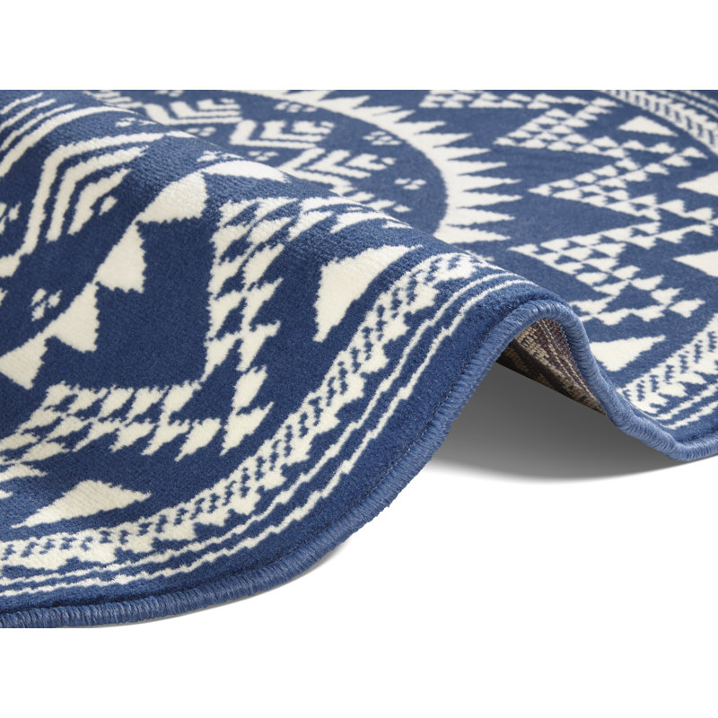 Celebration Valencia Flatweave Blue Rug, Round 200cm