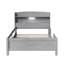  Lit plateforme simple en bois avec éclairage intégré, tête de lit avec rangement et garde-corps, gris antique-680400466