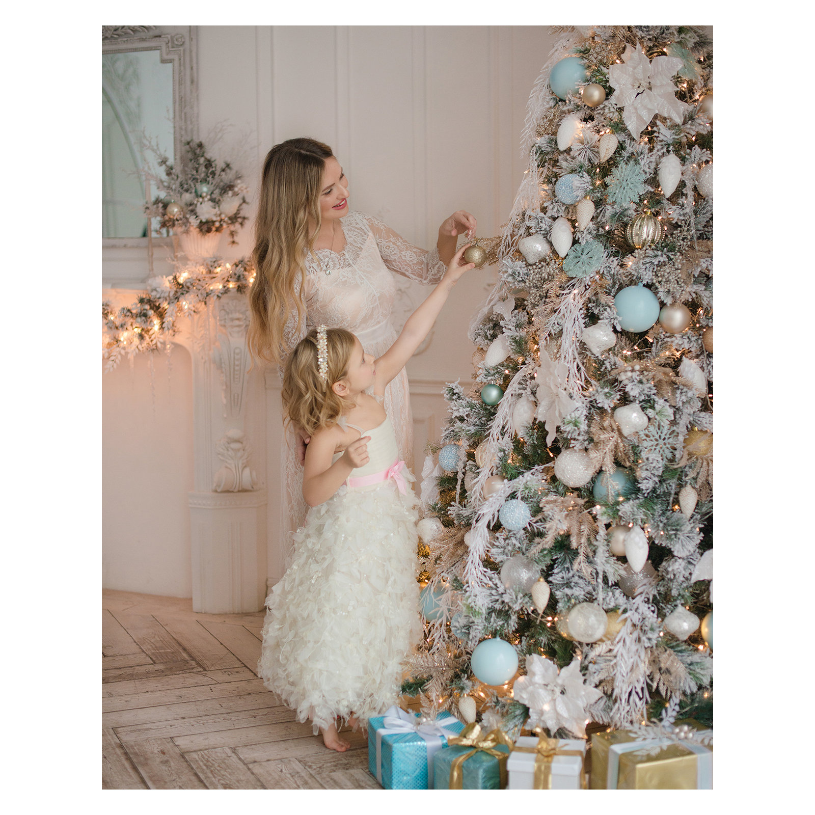 Prelit Snow Flocked Artificial Christmas Tree, 108"H