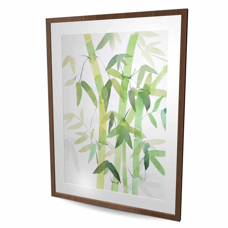 Aquarelle de bambou avec feuilles - imprimé encadré vert mat