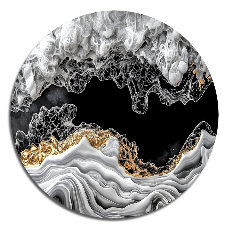 Brise de mer abstraite dorée - art mural côtier en métal, vue sur l'océan et le lac, H 16 po x l 16 po