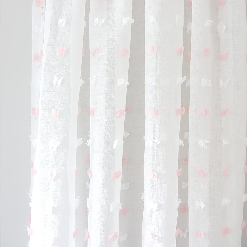 Paire de rideaux transparents avec passe-tringle Cioffi, Blanc / rose