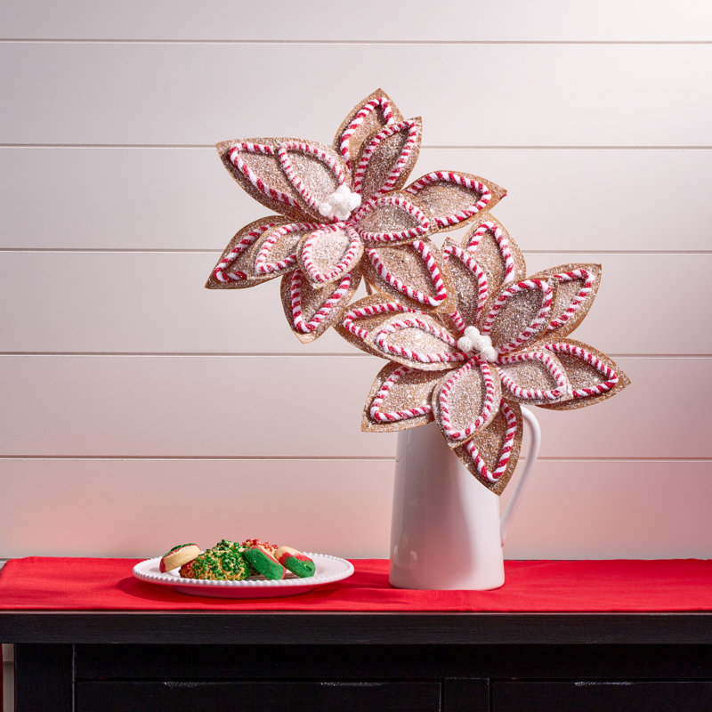 Tige de poinsettia 22 "sucre et épices, Brun / Rouge / Blanc