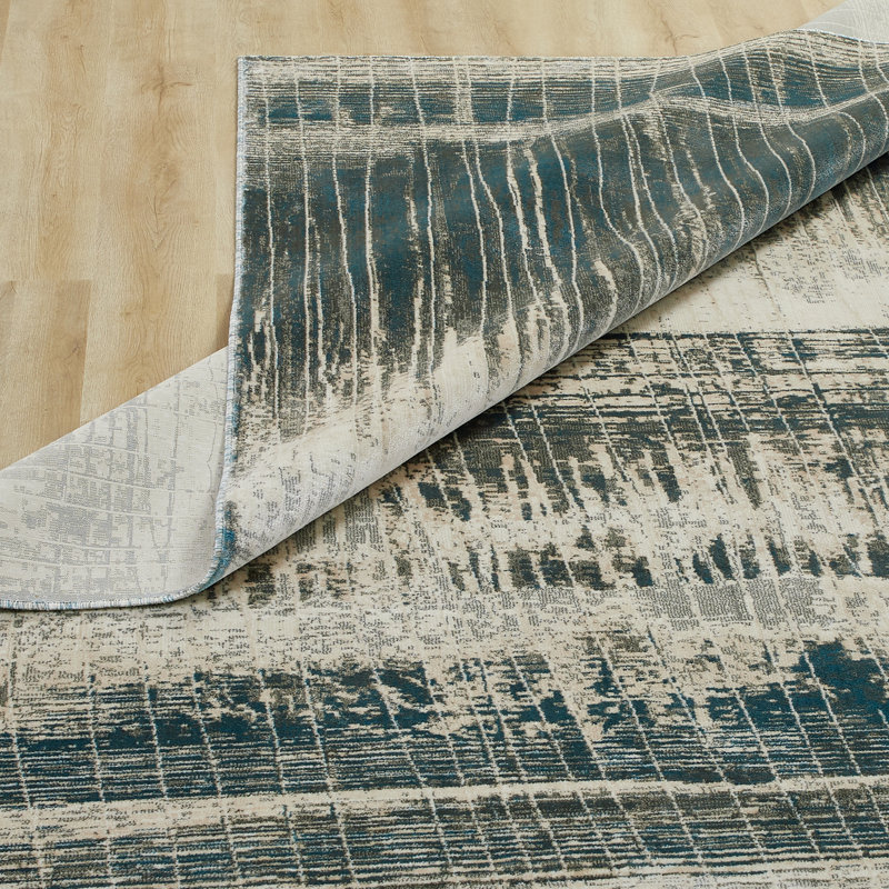 Strato Ocean Tides Abstract Teal/Beige Area Rug, Rectangle 9'6" x 13'6"