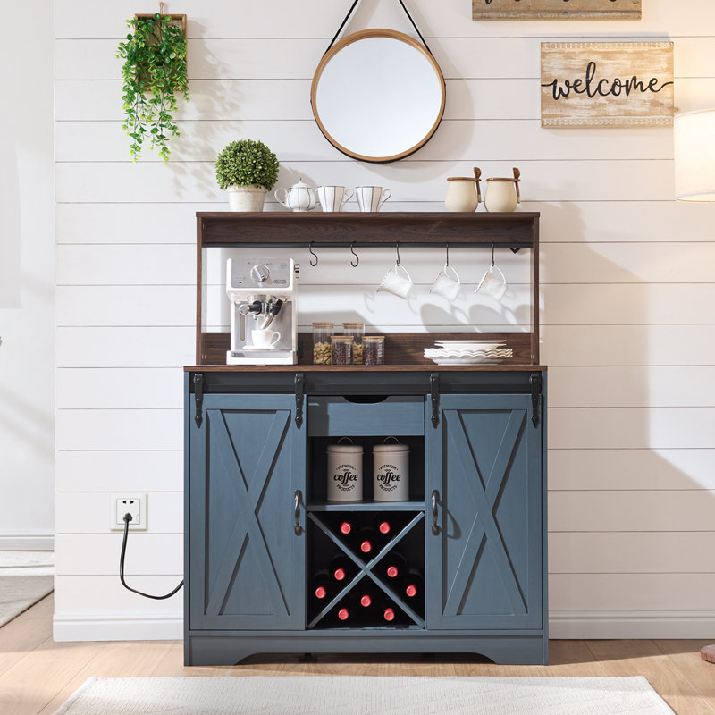 Vehorn 39.4''W Kitchen Sideboard&Farmhouse Coffee Bar Cabinet, Blue