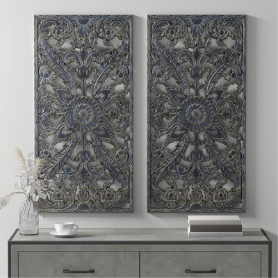 Carved Wood 2-piece Wall Decor Set