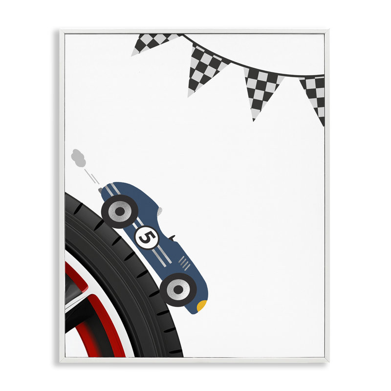 Vintage Fast Lane Racecar Framed Giclee, design by Christine Simpson Art, 20" H x 16" W, Coastal White Framed Giclee