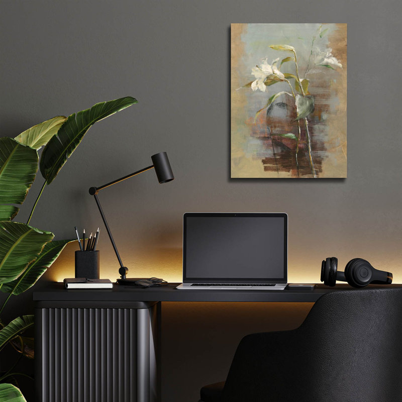 Art mural en verre épique «Contemporary Lilies 2 C» par Danhui Nai, H 16 po x l 12 po x P 0,13 po
