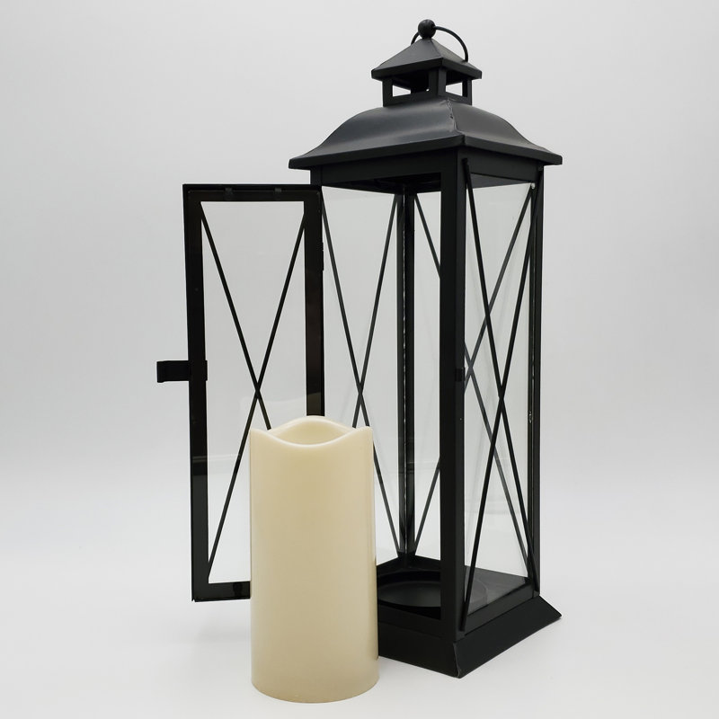 Lanterne de table en métal avec bougie incluse