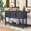 Console 48 po en bois massif avec tiroirs, armoires et étagère, desserte bleu marine | Idée cadeau
