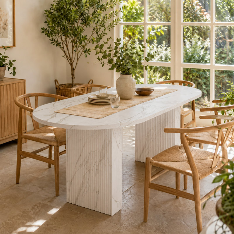 Table de salle à manger 62,9 po Farmhouse Oval pour 4-6 personnes, Blanc
