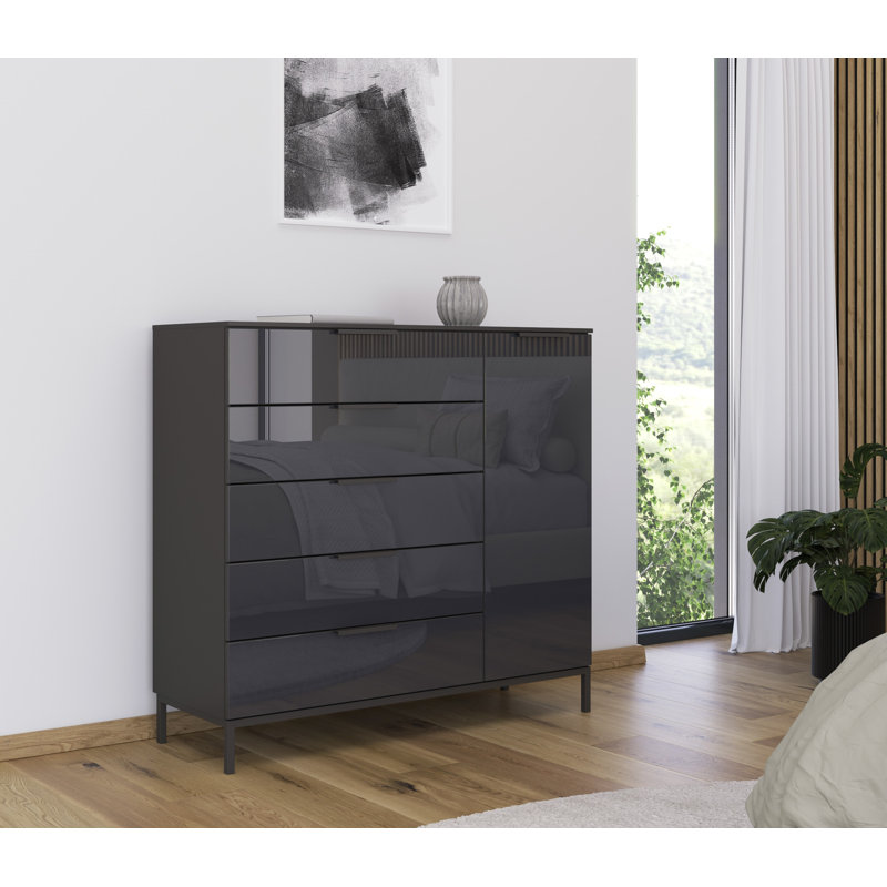Flipp 5 - Drawer Chest of Drawers, Graphite/Glass Basalt