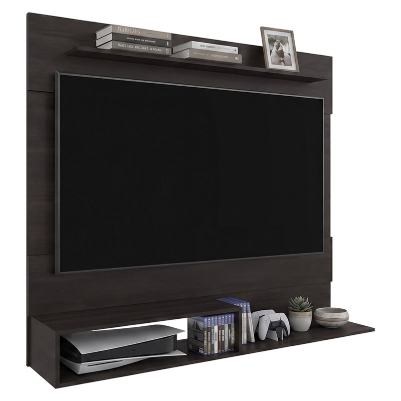 Meuble télé mural flottant Ebern Designs pour téléviseurs de 55 pouces avec étagères ouvertes et rangement multimédia
