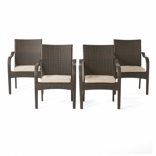 Chaises d'extérieur en osier avec structure en fer / osier en polyéthylène, 4 pièces