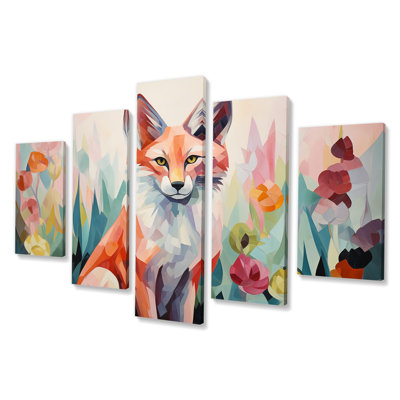 Renard orange et rose dans le style mat I - art mural à multiples panneaux Fox pour le salon