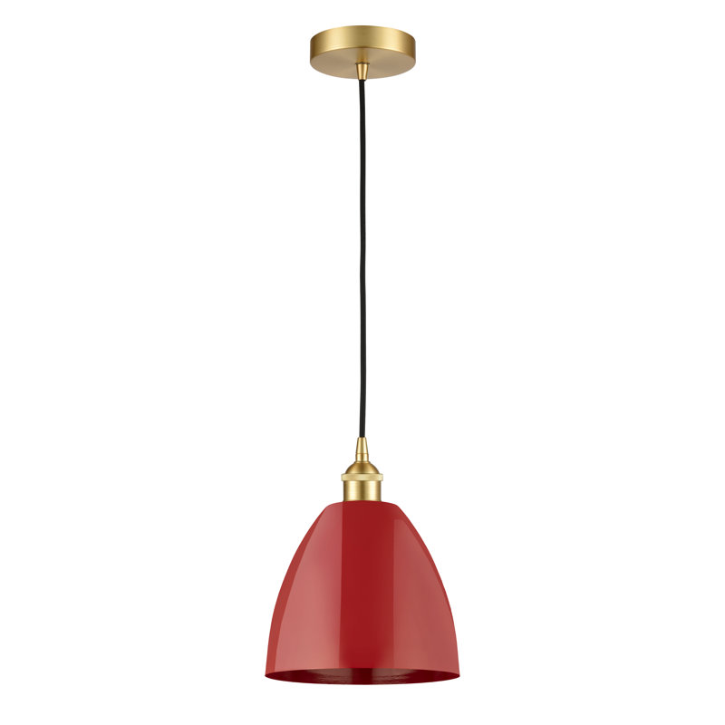 Luminaire suspendu simple à 1 lumière Schiavone, Or satiné, Rouge