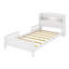 Lit simple en bois de pin avec tête de lit bibliothèque, capteur de mouvement à DEL, garde-corps-313600699