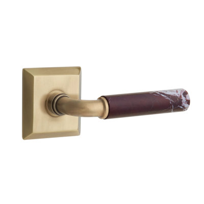Ensemble de leviers d'intimité Emtek Select avec rosette Quincy et tige R-Bar, levier en marbre Rosso Levanto (CF)