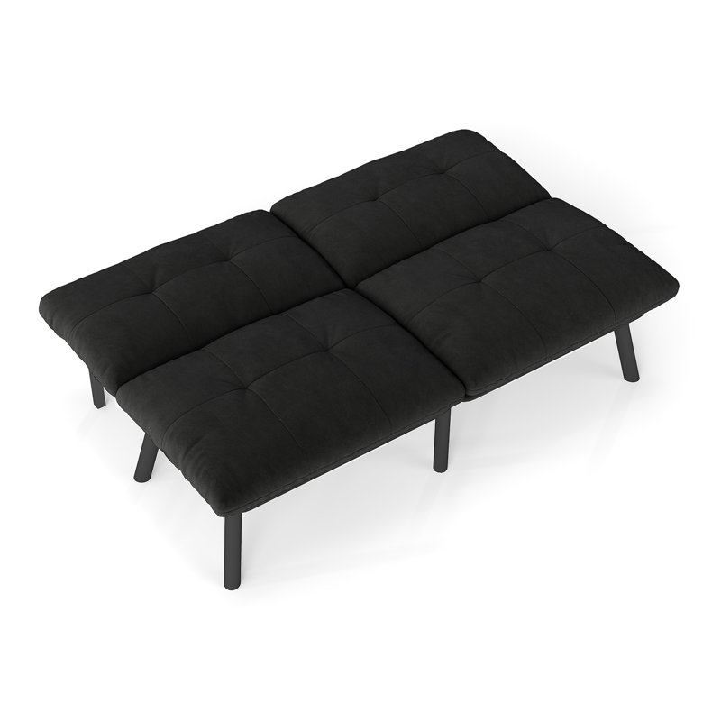 Lit convertible noir avec fonctionnalité multifonctionnelle, dossier réglable et coussins rembourrés de mousse pour des espaces de vie polyvalents Revêtement contemporain en velours pliant 2 places