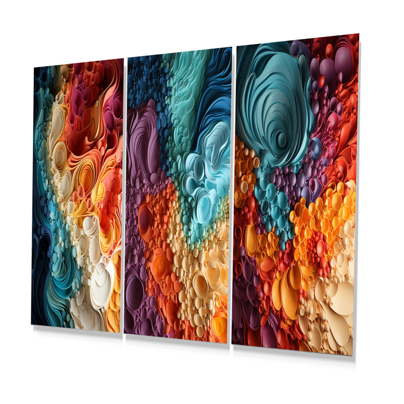 «Rainbow Reverie Collages I», ensemble de 3 reproductions d'art murales abstraites en métal, H 32 po x l 48 po