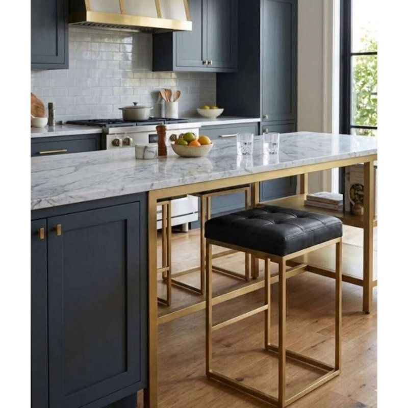      Modern 26" Counter Stool with Brushed Gold Legs – Set of 2 Upholstered Kitchen Island Chairs, Noir