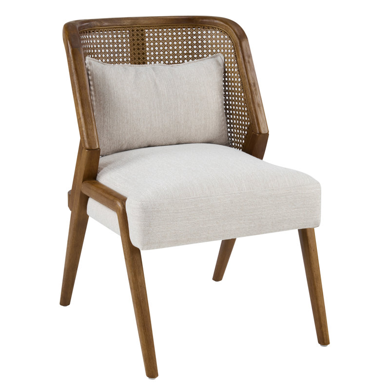 Wylor Modern Neoclassical Upholstered Dining Chair with Natural Rattan Cane Back and Lumbar Pillow, 6