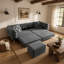 Canapé-lit convertible 3 en 1 avec siège profond, conception capitonnée et repose-pieds mobile pour une utilisation polyvalente dans les appartements, les bureaux et les chambres
