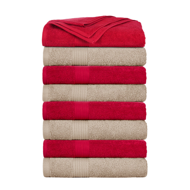 100% Cotton 600 GSM Bath Towels, Beige/Red