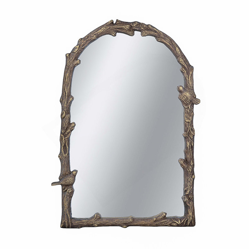 Miroir mural 24 po x 1,5 po x 34 po magnésien avec motifs botaniques et oiseaux dorés