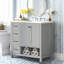 Meuble-lavabo simple autoportant de 36 po avec comptoir en céramique et tablette ouverte, armoire de rangement moderne en bois massif avec deux portes et deux tiroirs pour salle de bain de style campagnard-1916074686-1916074683