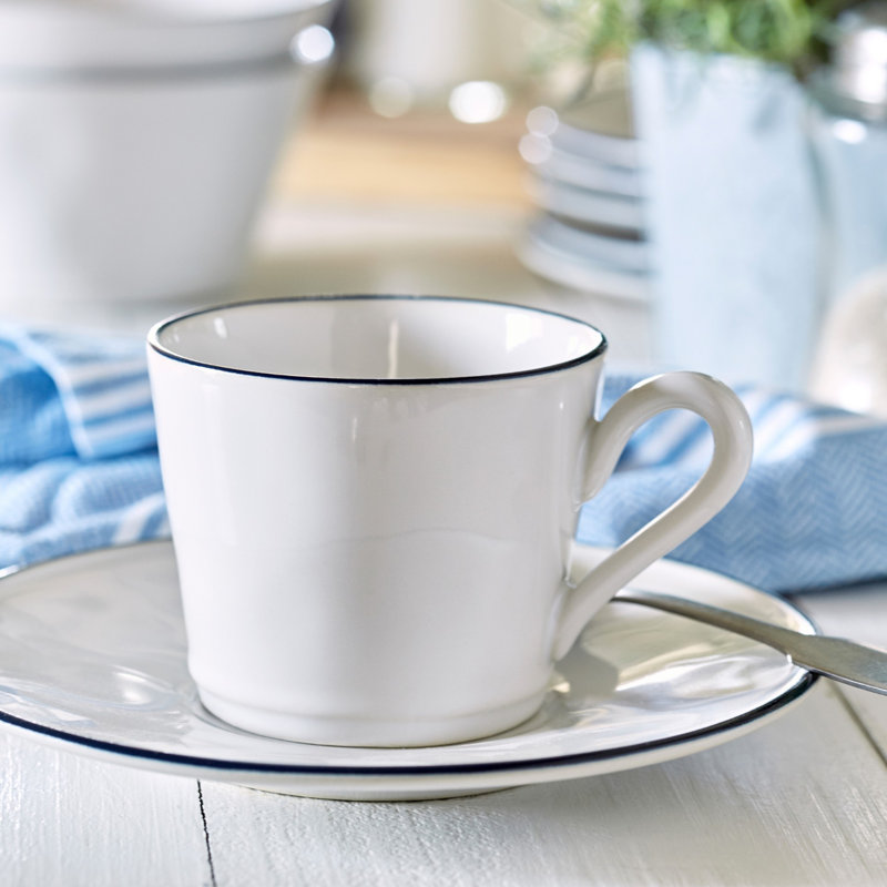 Tasse et soucoupe en grès Beja, Blanc / Bleu