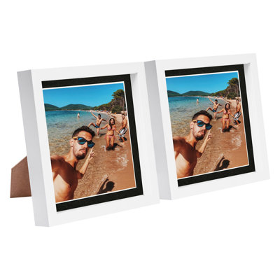 Nicola Spring - 8" x 8" White 3D Box Photo Frames - 6" x 6" Mount - Black