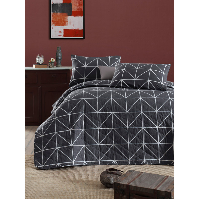 Ensemble de couvre-lit / couvre-lit 100% coton gris / blanc 3 pièces