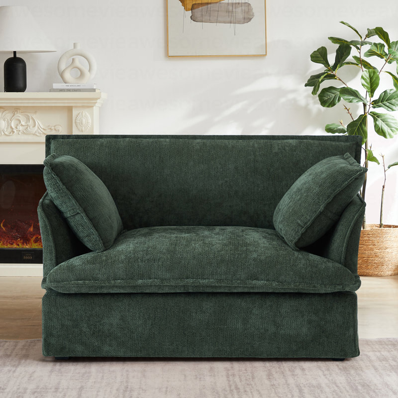 Fauteuil moderne en chenille avec charge intégrée, siège extra large et coussins polyvalents pour un confort ultime, Green