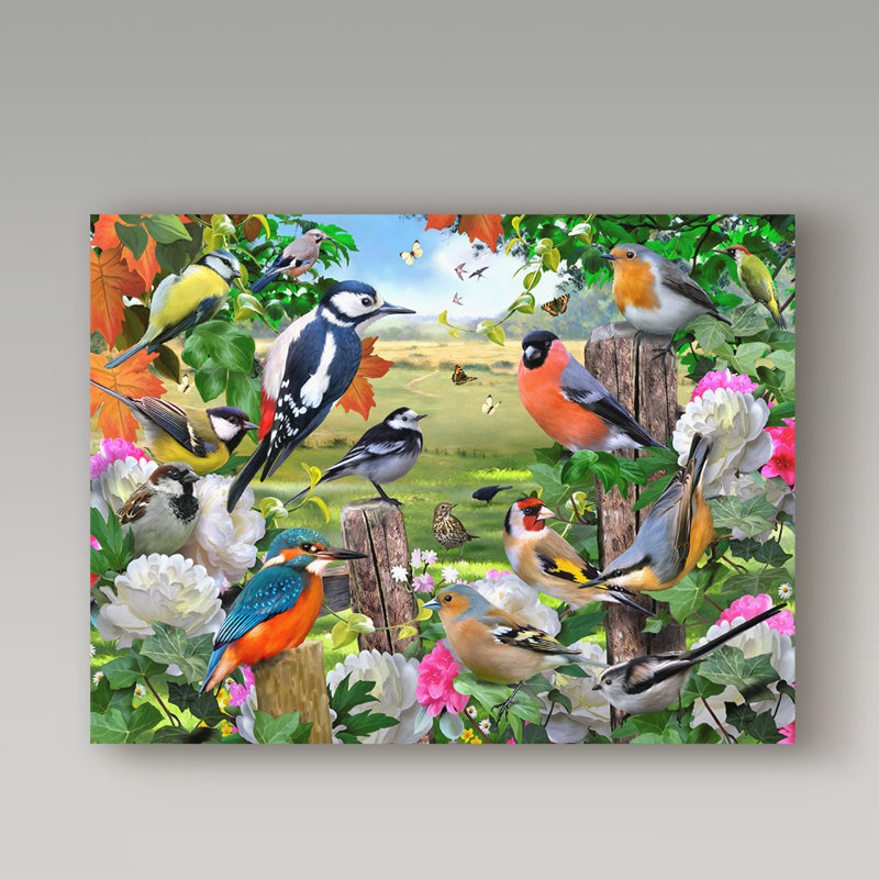 « color oiseaux », reproduction de peinture à l’acrylique sur toile tendue, H 18 po x l 24 po x p 2 po