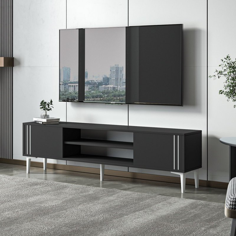 Meuble télé moderne en anthracite de 55,1 po x 17,6 po x 11,6 po | 100% panneau de particules enduit de mélamine, épaisseur: 0,7 pouce | Conception élégante et durable pour le salon, assemblage facile, parfait pour tout décor
