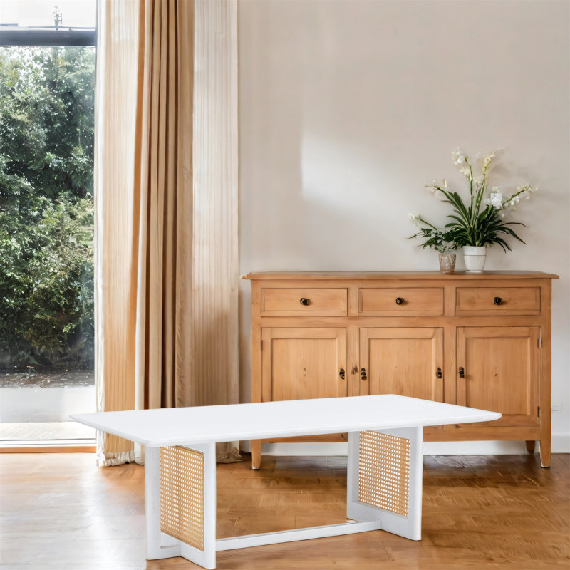White Solid Wood Rattan-style Coffee Table