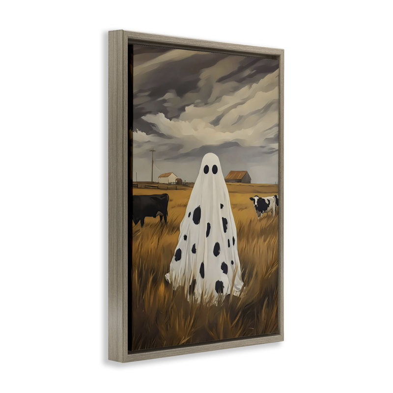 Cow Ghost in Farmland Floating Frame, design par Arlington Prints, Cadre flottant orme Montalcino, H 25 po x l 17 po