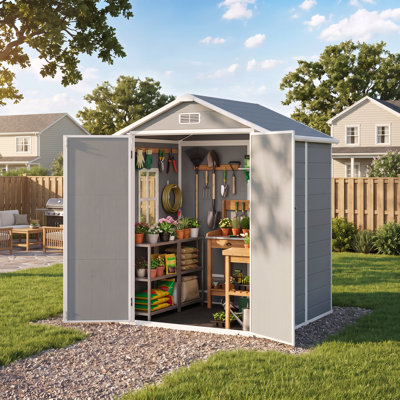 6 Ft. WX4Ft. D Resin Outdoor Storage Shed With Flootr, Resin Shed With Window And Lockable Door